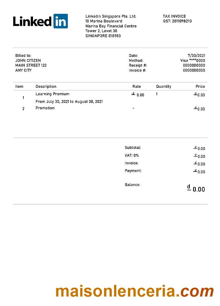 USA Linkedin invoice template